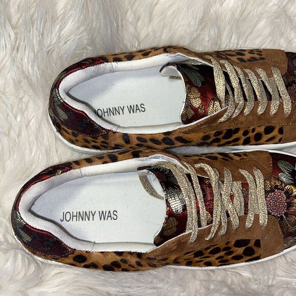 Johnny Was Brown and Gold Sneakers with Floral Design size 8 - Picture 2 of 12